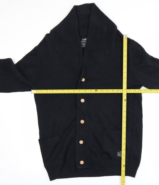 Jack & Jones Men's Black Cotton Shawl Collar Cardigan M