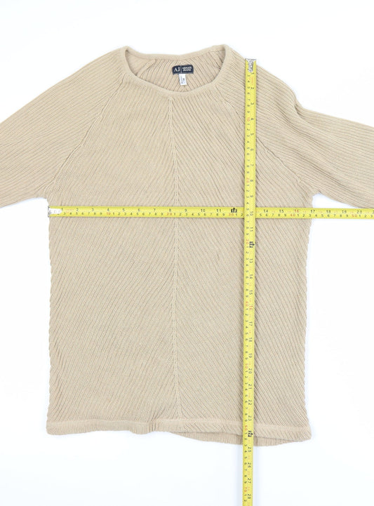 Armani Jeans Men Beige XL Ribbed Cotton Crew Neck Pullover Jumper