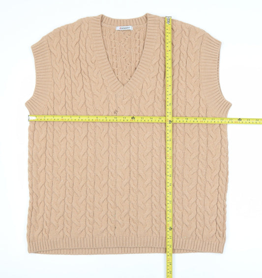 Damart Women Beige Cable-Knit Sleeveless V-Neck Jumper Vest M