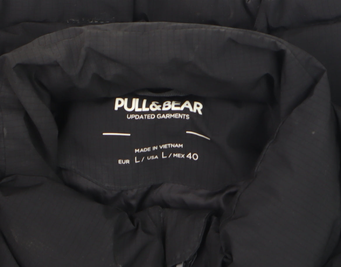 Pull&Bear Men's Black L Puffer Jacket Winter Polyester Coat