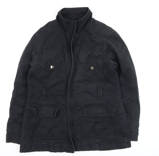 BHS Womens Black Military Jacket Size 14 Cotton Twill Mid-Length