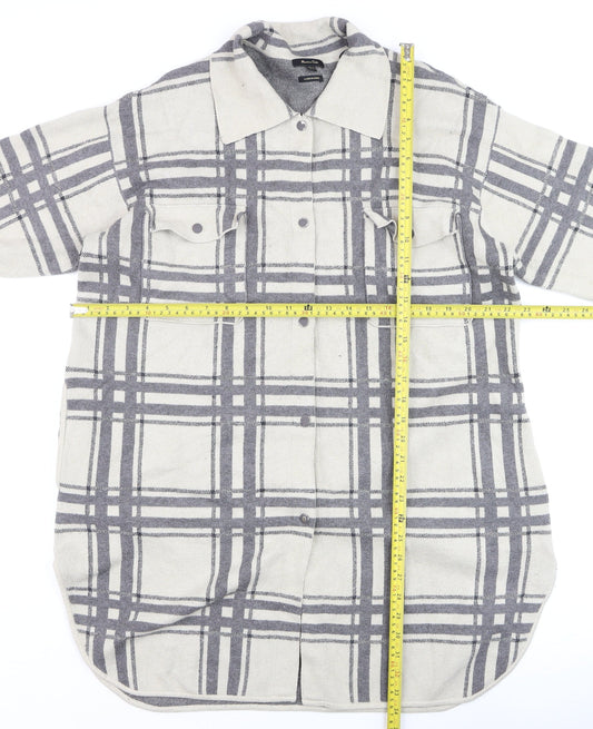 Massimo Dutti Women's Grey Check Long Sleeve Button-Up Shirt Size 12