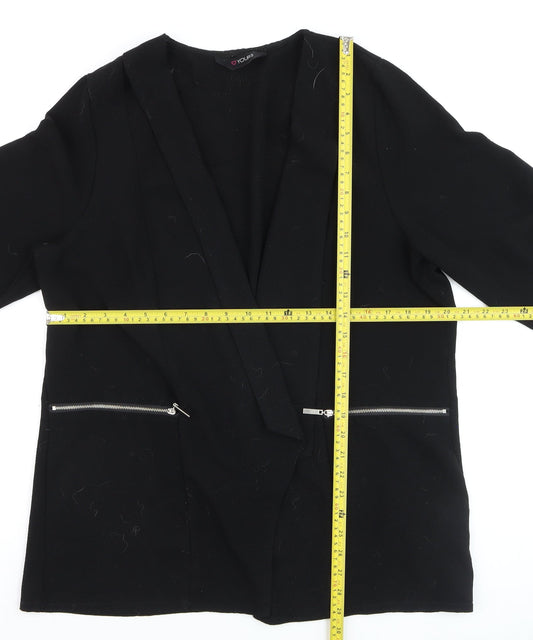 Yours Women Black Plus Size 20 Open Front Blazer with Zip Pockets