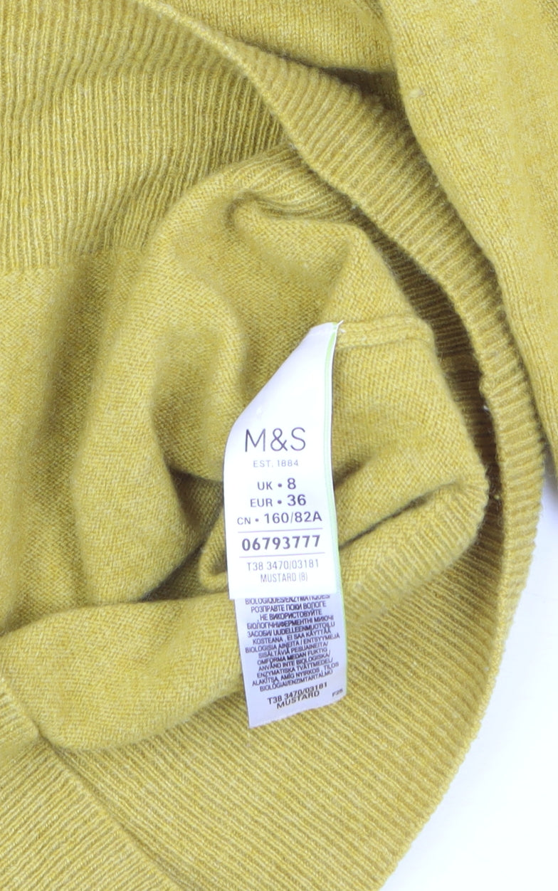 Marks and Spencer Women Yellow 100% Cashmere Crew Neck Cardigan Size 8