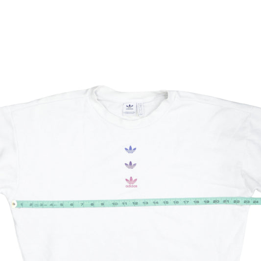 Adidas Womens White Crew Neck Pullover Sweatshirt Size 10 Logo Print