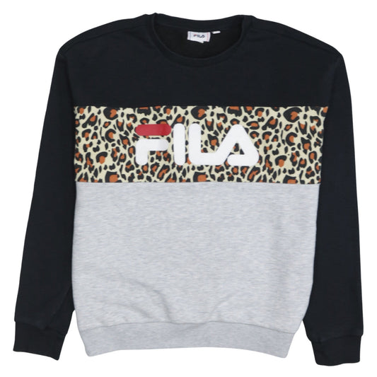 Additional front view of Fila women’s black grey animal print sweatshirt, size S