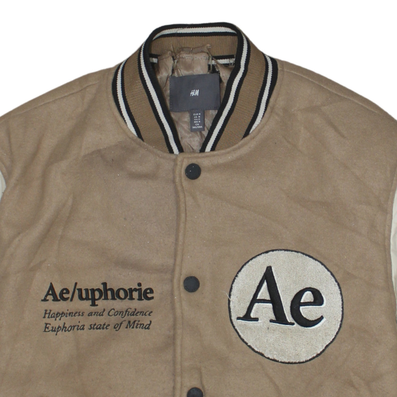 Mens UK Size M H&M Beige Varsity Jacket