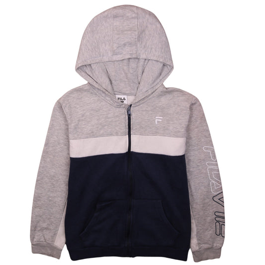 Additional front view of Fila Teens Grey Blue Colourblock Full Zip Hoodie L (14/16)
