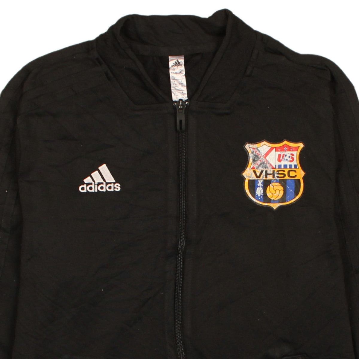 Brand and care label for Adidas Women Black Small Full Zip Hoodie Jacket VHSC Logo