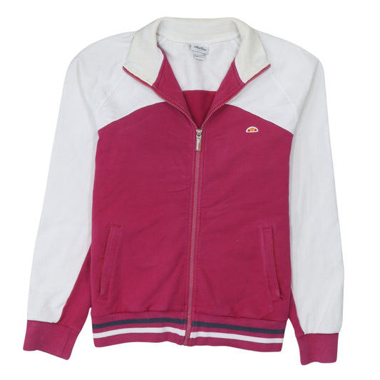Additional front view of Ellesse women’s pink white bomber jacket m full zip retro sports style