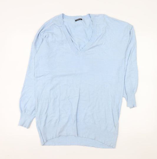 Roman Womens Blue V-Neck Long Sleeve Pullover Jumper Size 10