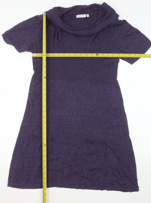 Yessica Women Purple Knit Cowl Neck Short Sleeve T-Shirt Dress M