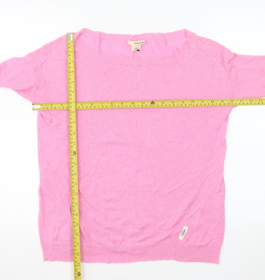 DKNY Jeans Women's Pink Linen Blend 3/4 Sleeve Basic Blouse XS
