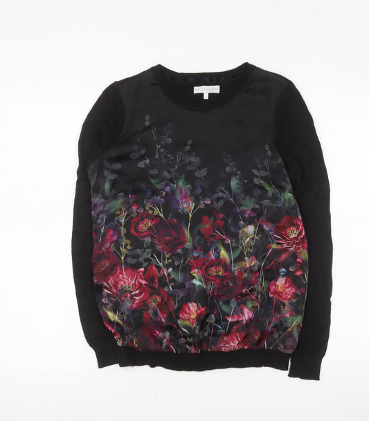 RJR.John Rocha Women's Black Floral Long Sleeve Tunic Blouse Size 8