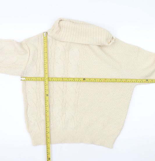 Threadbare Women Beige Roll Neck Cable Knit Jumper Size 8