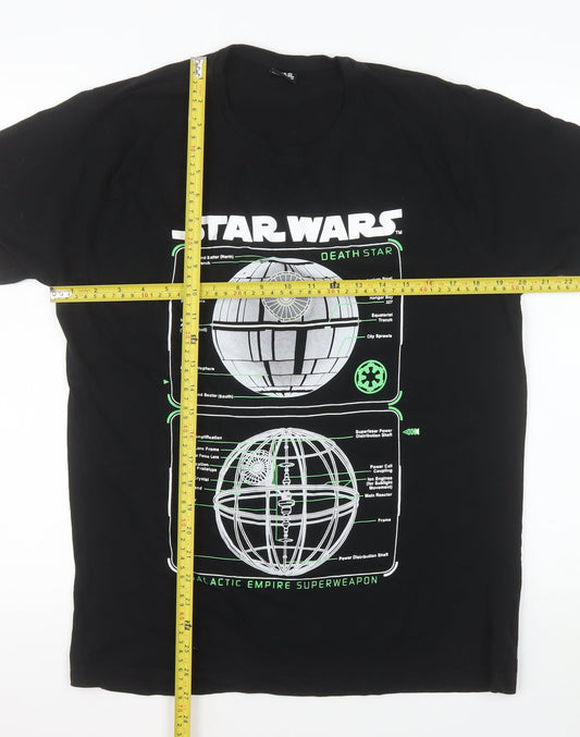 Peacocks Men’s Black Star Wars Death Star Graphic Cotton T-Shirt Size L