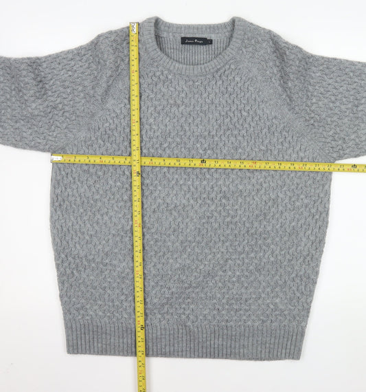 James Pringle Men's Grey Cable-Knit Wool Blend Pullover Jumper L