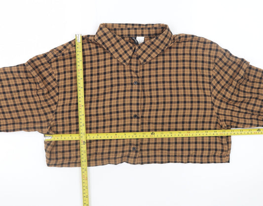 Womens UK Size 12 H&M Brown Cropped Button-Up
