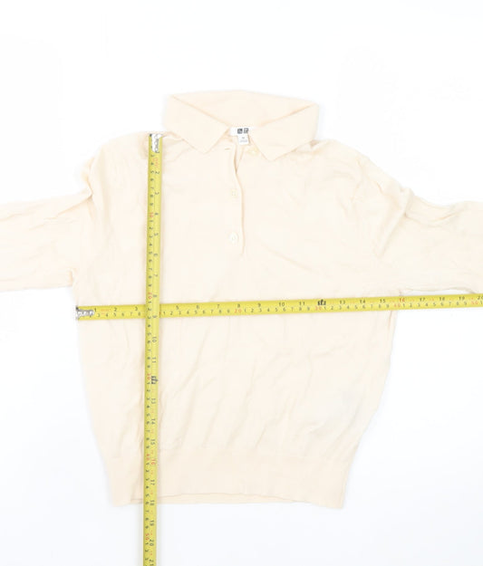 Womens UK Size XS Uniqlo Beige Henley Jumper