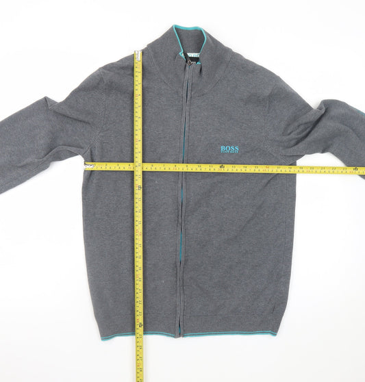 Hugo Boss Men's Grey Full Zip Cotton Jumper Size M