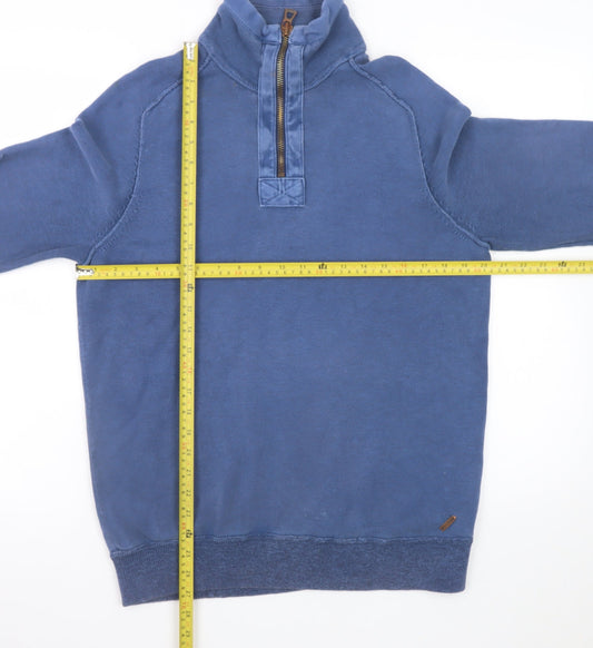Hugo Boss Men's Blue 1/2 Zip High Neck Cotton Knit Jumper M