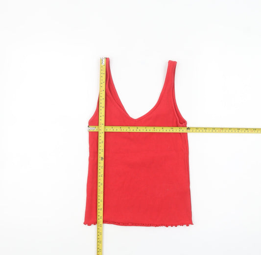 New Look Women’s Red Cotton Blend V-Neck Tank Top Size 10
