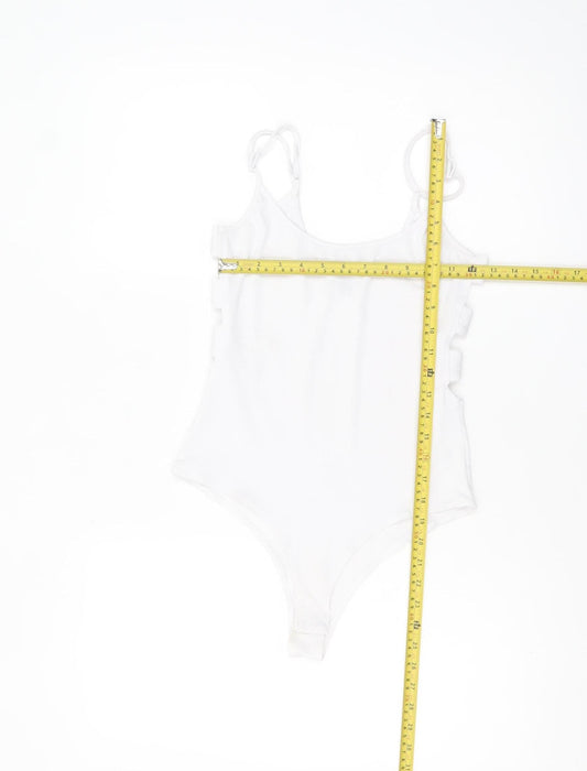 New Look Womens White Bodysuit UK 8 Jersey Scoop Neck Stretch Sleeveless