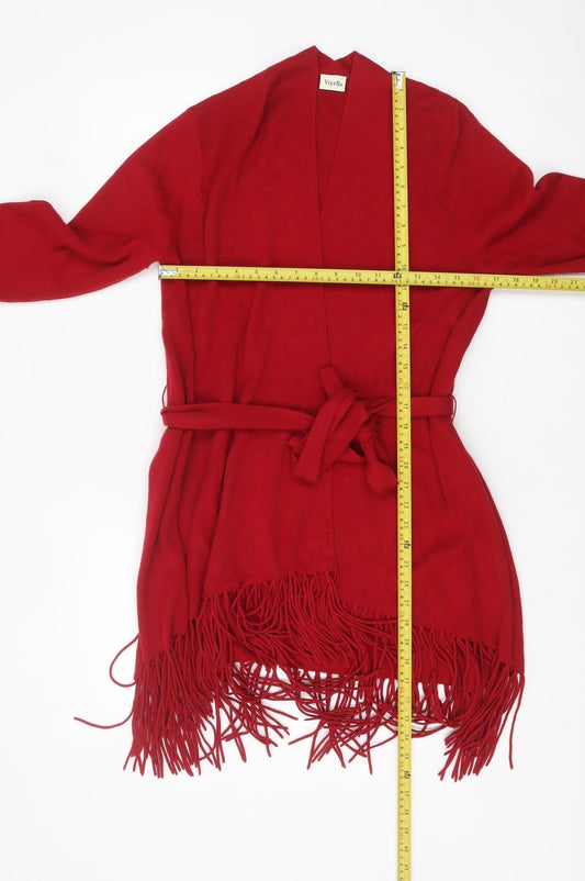 Viyella Women's Red Wrap Fringe Belted Cardigan Jumper Size M