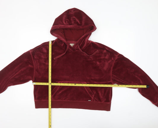 Hollister Womens Burgundy Velvet Pullover Hoodie Size M