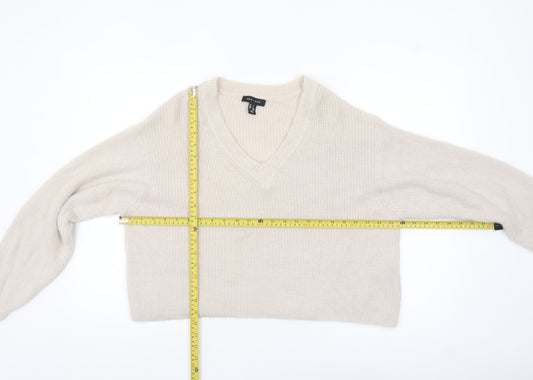 New Look Women Beige V-Neck Knit Pullover Jumper Size S