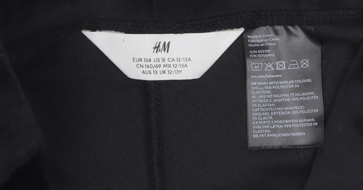 H&M Girls Black Velour Stretch Trousers Size 13 Years Regular Fit