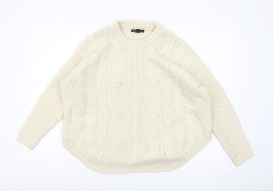 Mango Women’s Ivory Cable-Knit Jumper Size 10 Relaxed Fit