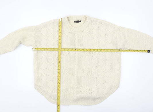 Mango Women’s Ivory Cable-Knit Jumper Size 10 Relaxed Fit