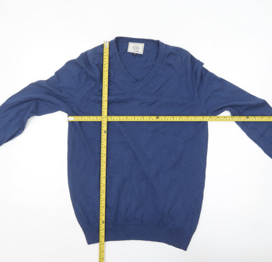 John Lewis Men's Blue V-Neck Cotton Cashmere Jumper Size M