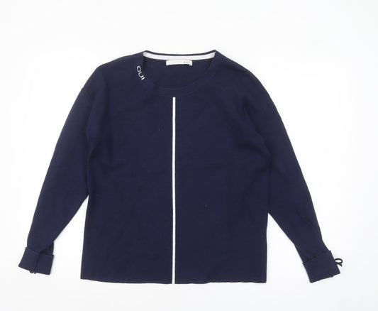 Additional front view of Oui women’s navy blue cotton blend long sleeve jumper, size UK 10