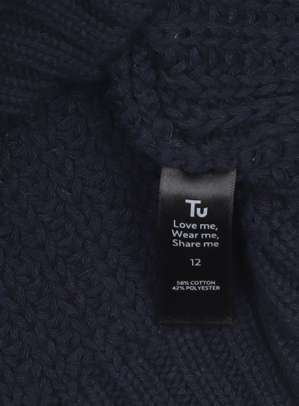 Tu Women's Navy Knitted Button Vest Cardigan Size 12 Cotton Blend