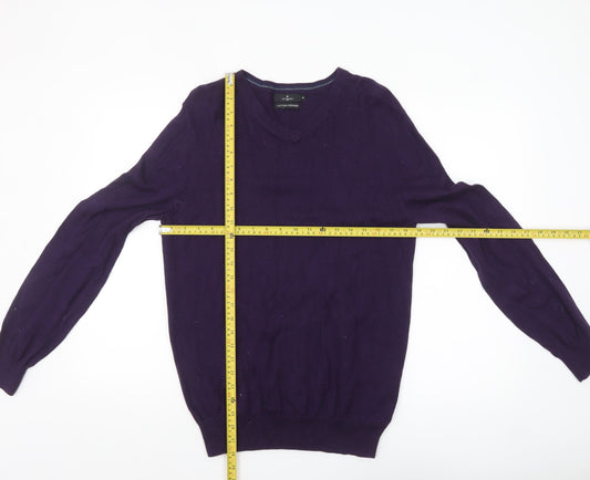 Jeff Banks Men’s Purple Cotton Cashmere V-Neck Jumper M Classic Knit