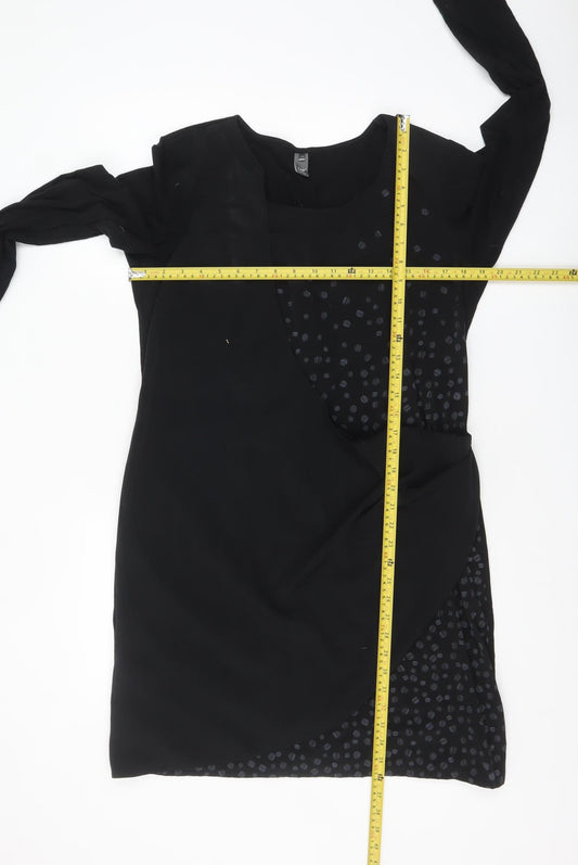 Lady Captain Women's Black Size 14 Asymmetric Long Sleeve Dress