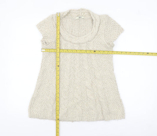Oasis Women Beige Chunky Knit Cowl Neck Short Sleeve Jumper L