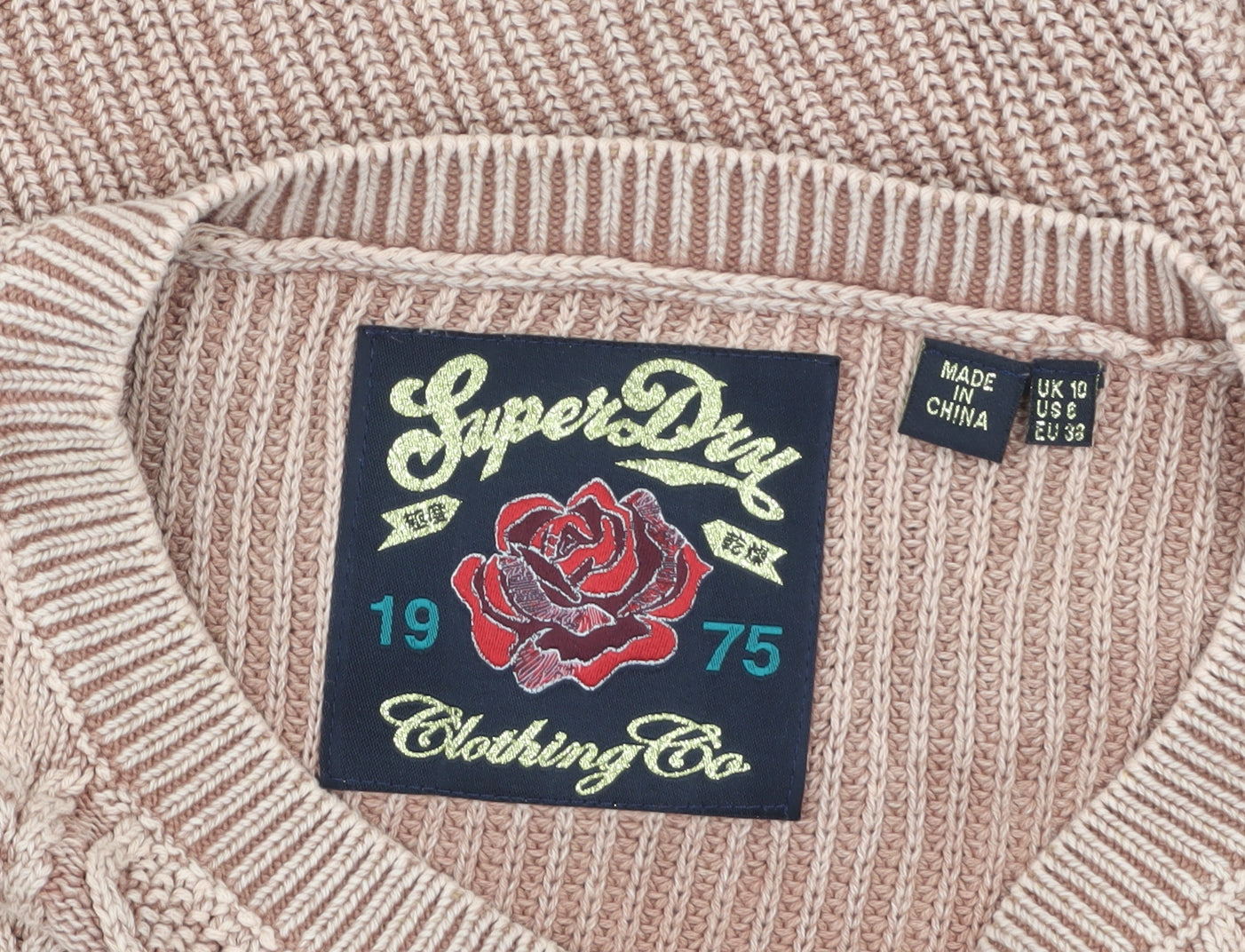 Superdry Women's Beige Cable Knit Cotton Jumper UK 10