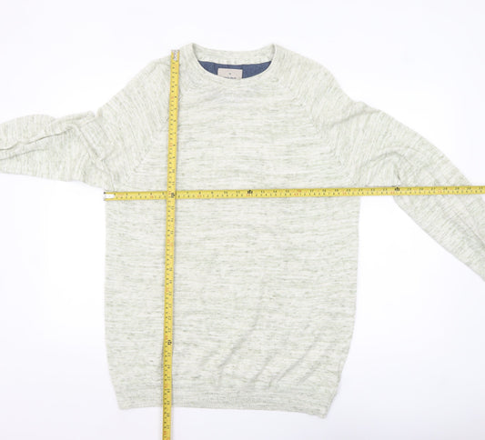 White Stuff Men's Beige Cotton Linen Crew Neck Jumper Large
