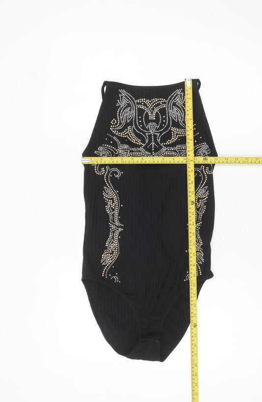 River Island Women's Black Embellished Halter Bodysuit UK 12