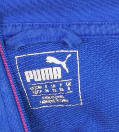 Additional view of Puma women’s blue full zip hoodie, size UK 8, logo print sleeve casual