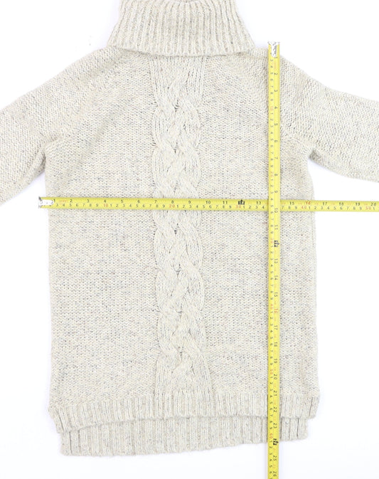 Next Women Beige Cable Knit Roll Neck Jumper Size 10