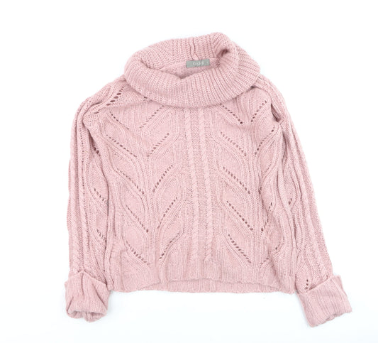 Oasis Women’s Pink Cable-Knit Roll Neck Jumper Size S