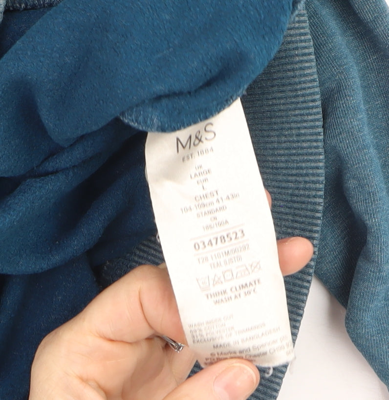 Marks and Spencer Men's Blue Cotton Crew Neck Pullover Jumper Size L