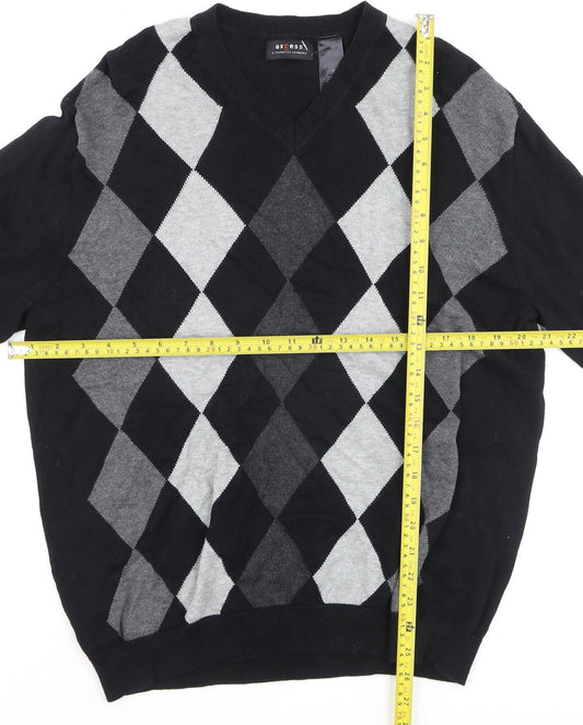 Axcess Men's Black Argyle V-Neck Cotton Pullover Jumper M