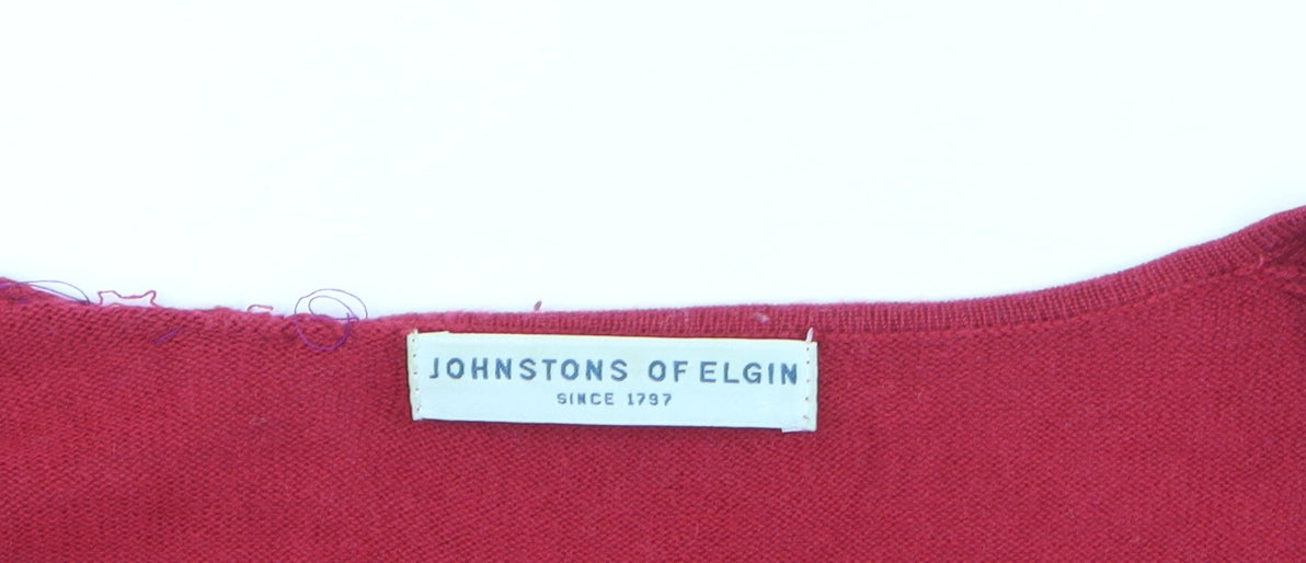 Johnstons of Elgin Women's Red V-Neck Wool Silk Cashmere Jumper Small