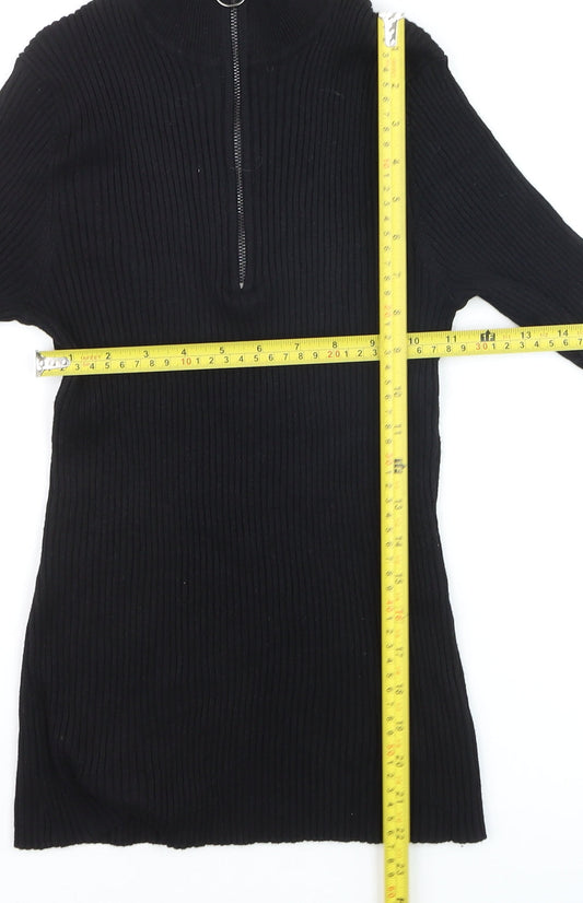 Verve Ami Women’s Black Mock Neck Ribbed Knit Zip Top Size S