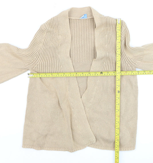 Oasis Women Beige 3/4 Sleeve Chunky Knit Open Cardigan Size 12